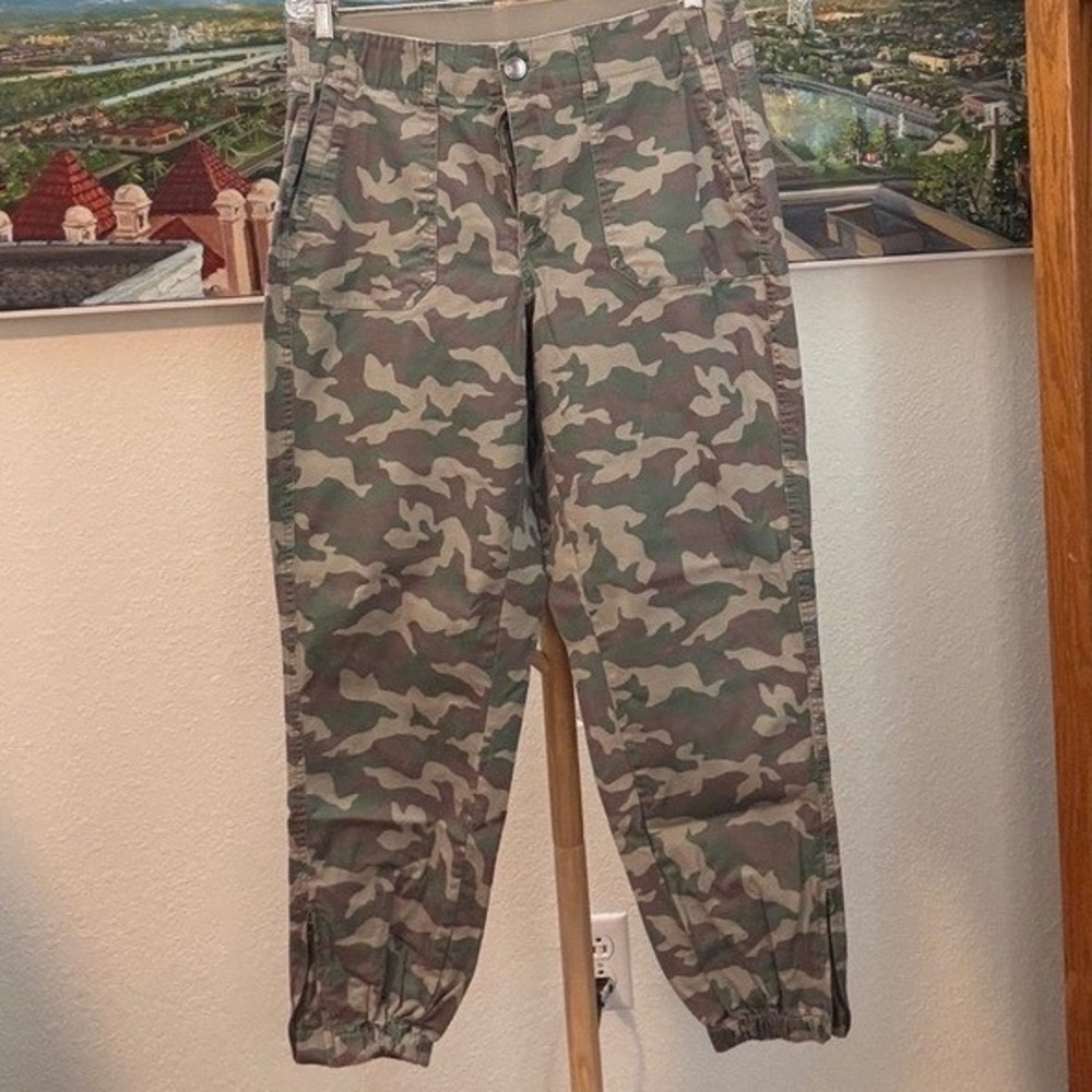 Lane Bryant Denim Jogger Pants Womens 14 Green Camo Utility Stretch Elastic Cuff